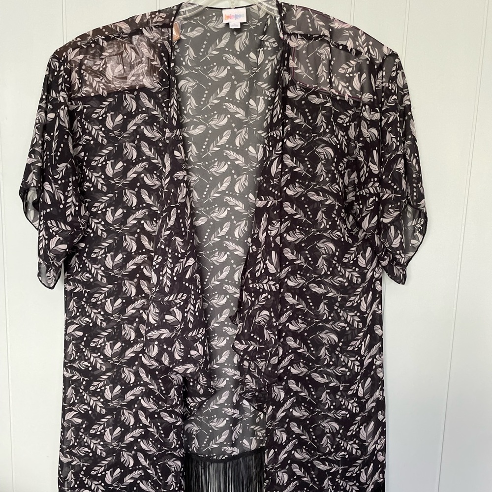 Lularoe Kimono Black With Fringe Size L